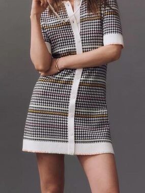 Maeve Houndstooth Sweater Dress